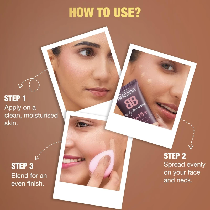 Hilary Rhoda BB Cream with SPF 15 | Infused with Wheat Germ Oil & Jojoba Seed Oil | Weightless Formula | Hides Blemishes, Dark Spots & Pigmentation - 40ml (Nude Beige - Shade 3) thumbnail 7